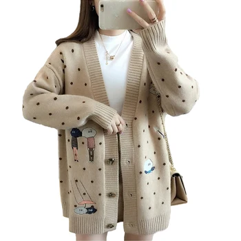 Knit Cardigan Jacket Women 2019 Spring Autumn Cartoon Print Single-breasted Loose Sweaters Large size V-neck Casual Tops A2616
Knit Cardigan Jacket Women 2019 Spring Autumn Cartoon Print Single-breasted Loose Sweaters Large size V-neck Casual Tops A2616