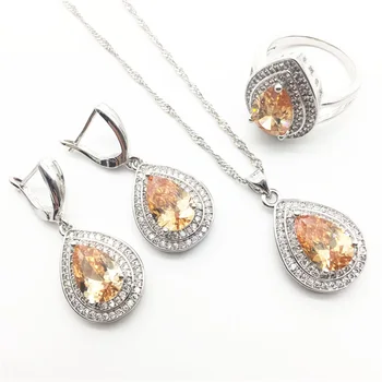 Amazing Water Drop Champange Zircon Austria Crystal Earrings Ring Pendant Necklace For Women 3PCS Jewelry Sets
Amazing Water Drop Champange Zircon Austria Crystal Earrings Ring Pendant Necklace For Women 3PCS Jewelry Sets