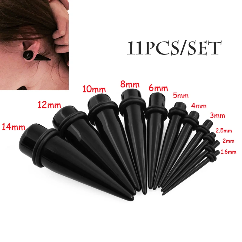11PCS/Lot Black Acrylic Ear Tapers Stretching Kits Piercing Expander Stretchers Plugs Tunnels Piercings expansores de la oreja
11PCS/Lot Black Acrylic Ear Tapers Stretching Kits Piercing Expander Stretchers Plugs Tunnels Piercings expansores de la oreja