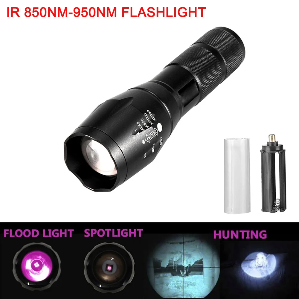 A100 IR 850nm-940nm Night Vision Flashlight Infrared Waterproof Flashlight Zoomabl LED Light to be used with night vision device
A100 IR 850nm-940nm Night Vision Flashlight Infrared Waterproof Flashlight Zoomabl LED Light to be used with night vision device