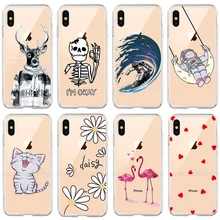 Dessin animé chat fleur coeur téléphone étui pour IPhone 7 8 X XR XS Max doux étui en polyuréthane thermoplastique pour IPhone 6 6S 7 8plus 5 S clair motif étui(China)