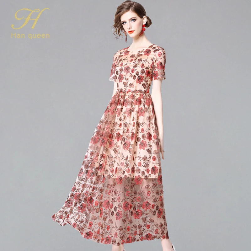 H Han Queen Embroidery Women Casual Maxi Lace Dress 2019 Fashion Slim Hollow Out Big Swing Elegant Ladies Evening Party Dresses
H Han Queen Embroidery Women Casual Maxi Lace Dress 2019 Fashion Slim Hollow Out Big Swing Elegant Ladies Evening Party Dresses