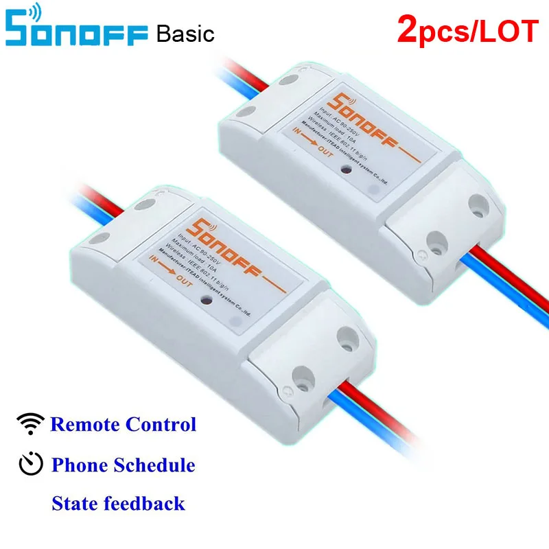Sonoff Basic 10A Wifi Smart Switch Remote Wireless Timer Light Switch Intelligent Universal DIY Smart Home Automation Module 2pc
Sonoff Basic 10A Wifi Smart Switch Remote Wireless Timer Light Switch Intelligent Universal DIY Smart Home Automation Module 2pc