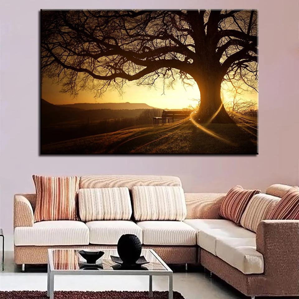 Canvas-Paintings-Home-Decor-1-Piece-Pcs-Big-Tree-Poster-HD-Prints-Sunset-Landscape-Pictures-For (1)