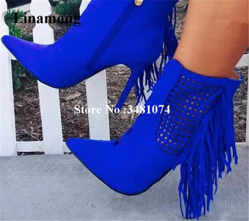 2018 New Design Sexy Women Thin Heels Ankle Boots Pointed Fringe And Cutouts Meshes Solid Blue Spring Autumn Women Boots
2018 New Design Sexy Women Thin Heels Ankle Boots Pointed Fringe And Cutouts Meshes Solid Blue Spring Autumn Women Boots