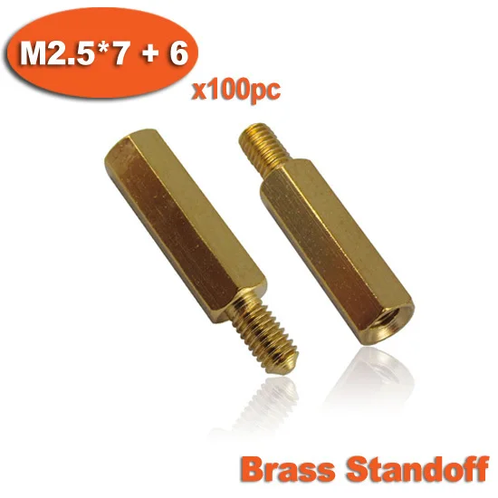 

100pcs Male To Female Thread M2.5 x 7mm + 6mm Brass Hexagon Hex Standoff Spacer Pillars