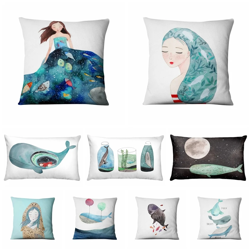 Home Pillow Decoration Nordic Marine Thin Linen Cushion Decorative Pillow Whale And Girls Home Decor Sofa Throw Pillows 45*45cm
Home Pillow Decoration Nordic Marine Thin Linen Cushion Decorative Pillow Whale And Girls Home Decor Sofa Throw Pillows 45*45cm