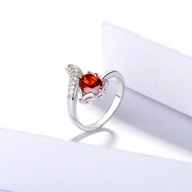 

wholesales price red and white CZ stone fox shape 92.5% silver adjustable size rings for fine jewelry