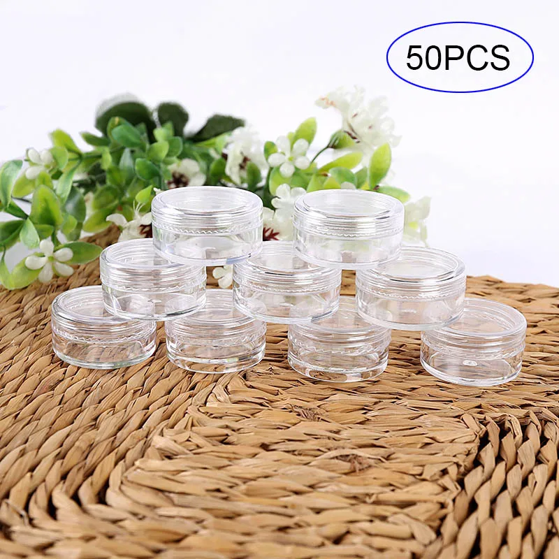 50 Pcs Set 3/5g Cosmetic Empty Bottle Circular Plastic Transparent Sample Jars Pots For Glitter/Nail Art/Cream Refillable Bottle
50 Pcs Set 3/5g Cosmetic Empty Bottle Circular Plastic Transparent Sample Jars Pots For Glitter/Nail Art/Cream Refillable Bottle