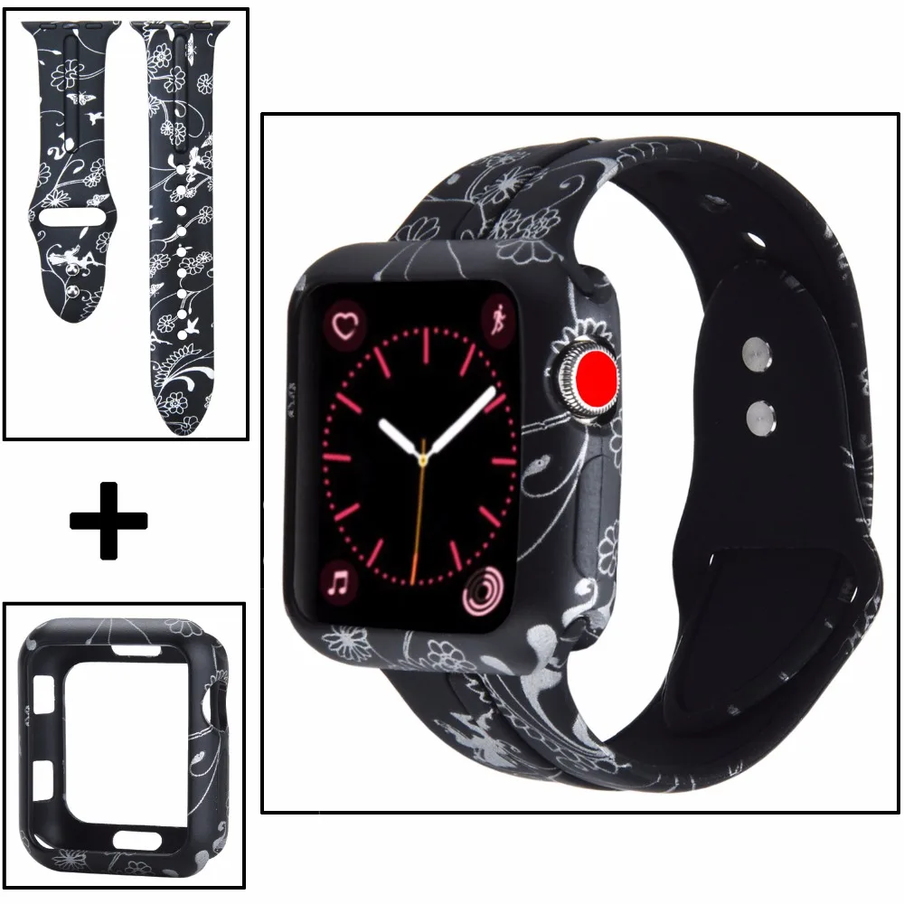 

Bemorcabo Sport Print Silicone Strap Band for Apple Watch 42mm 38mm black Bracelet Soft Wrist Watchband for iWatch 3/2/1 Belt