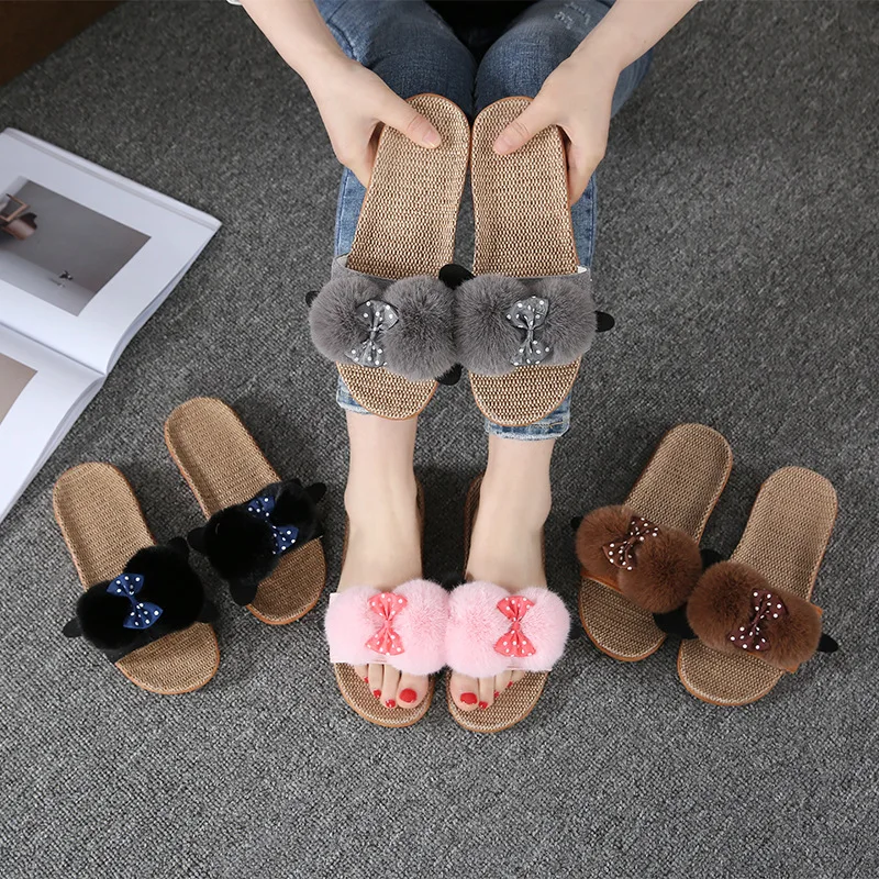 Suihyung Indoor Slippers 2019 New Women Summer Flax Slippers Fashion Bow Hairball Flat Sandals Woman Summer Slides Flip Flops
Suihyung Indoor Slippers 2019 New Women Summer Flax Slippers Fashion Bow Hairball Flat Sandals Woman Summer Slides Flip Flops