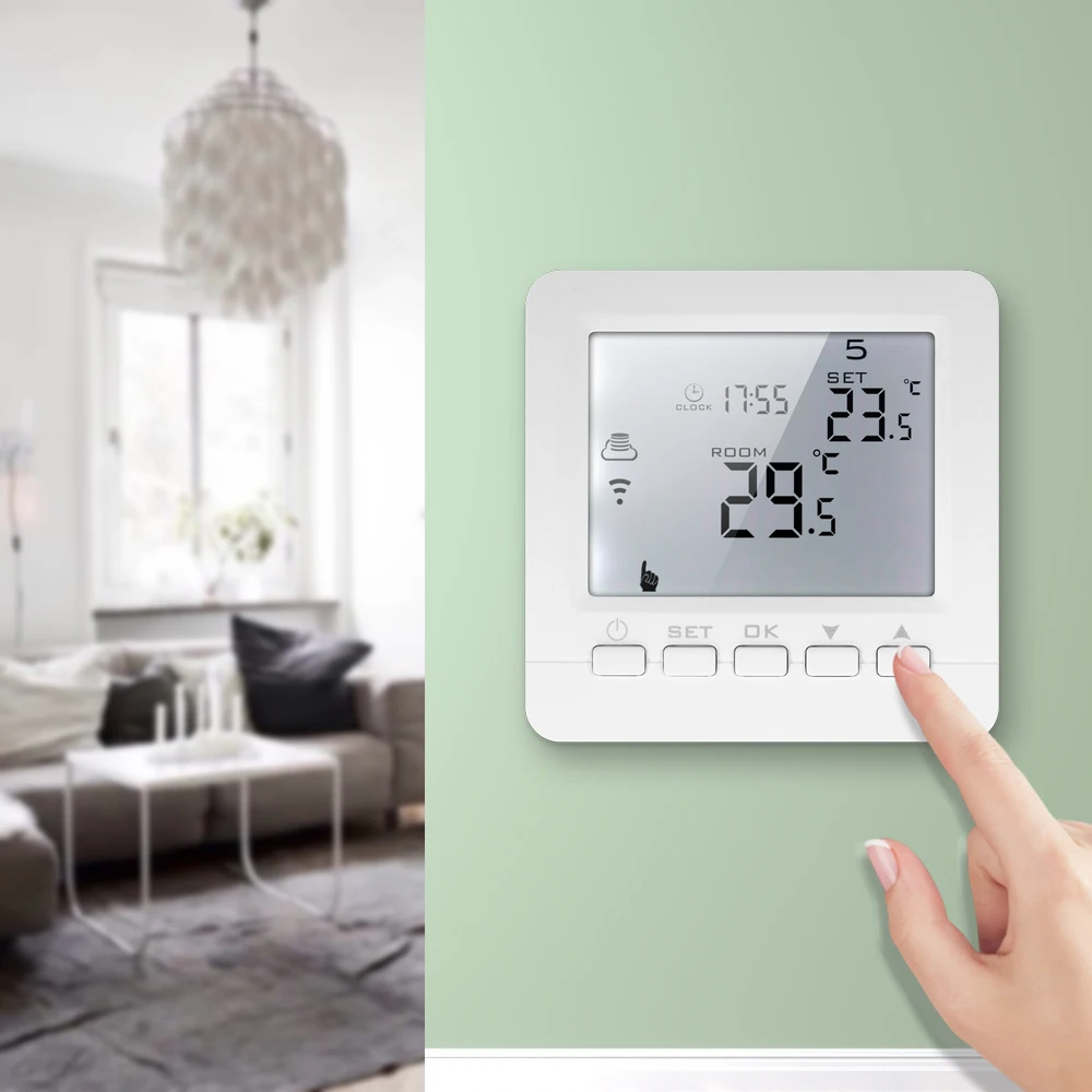 Electric Heating Thermostat LCD Display White Backlight Temperature Controller Voice Control Compatible for House office
Electric Heating Thermostat LCD Display White Backlight Temperature Controller Voice Control Compatible for House office