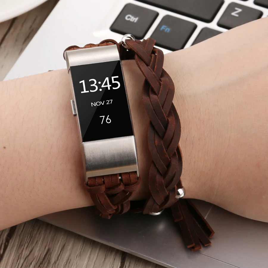 Ручной плетеный кожаный ремешок с пряжкой для Fitbit Charge 2 сменный часов браслет