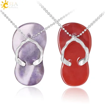 CSJA Natural Stone Necklace Lovely Slipper Shoe Reiki Pendant Purple Crystal for Women Colorful Summer Beach Charm Jewelry F325
CSJA Natural Stone Necklace Lovely Slipper Shoe Reiki Pendant Purple Crystal for Women Colorful Summer Beach Charm Jewelry F325