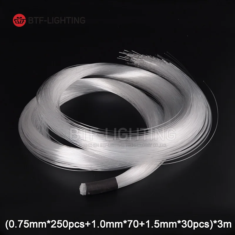 

3m(0.75mm*200pcs+1.0mm*70pcs+1.5mm*30pcs)+5pcs crystal PMMA Plastic LED Fiber Optica Cable For All Kind Lighting Engine Driver