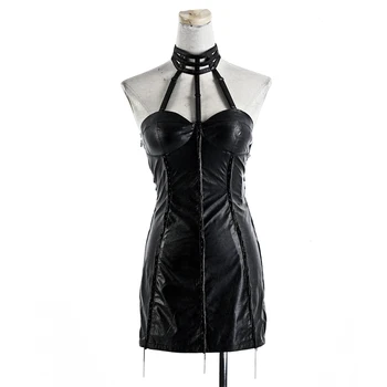 Summer Sexy Gothic Steampunk Party Club Halter Dress Women Black Pu Leather Sheath Style Mini Dresses With Sleeveless Q-164
Summer Sexy Gothic Steampunk Party Club Halter Dress Women Black Pu Leather Sheath Style Mini Dresses With Sleeveless Q-164