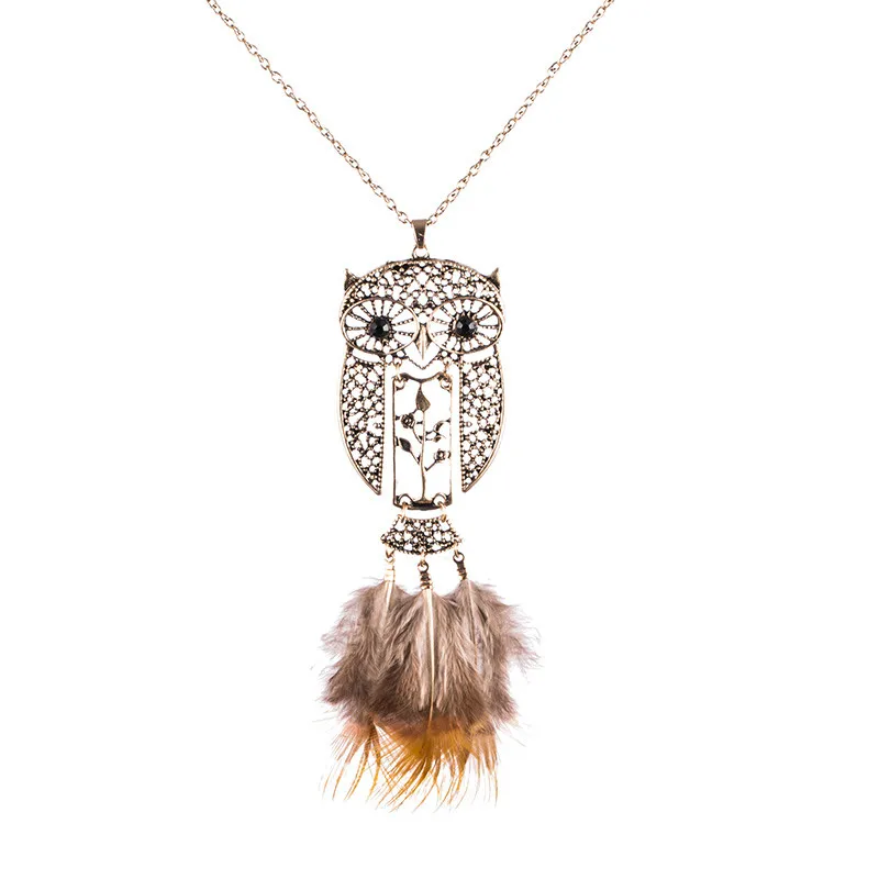 Natural feather owl long necklace for women Vintage bohemian pendant necklace sweater chain Charm jewelry clothing accesories
Natural feather owl long necklace for women Vintage bohemian pendant necklace sweater chain Charm jewelry clothing accesories