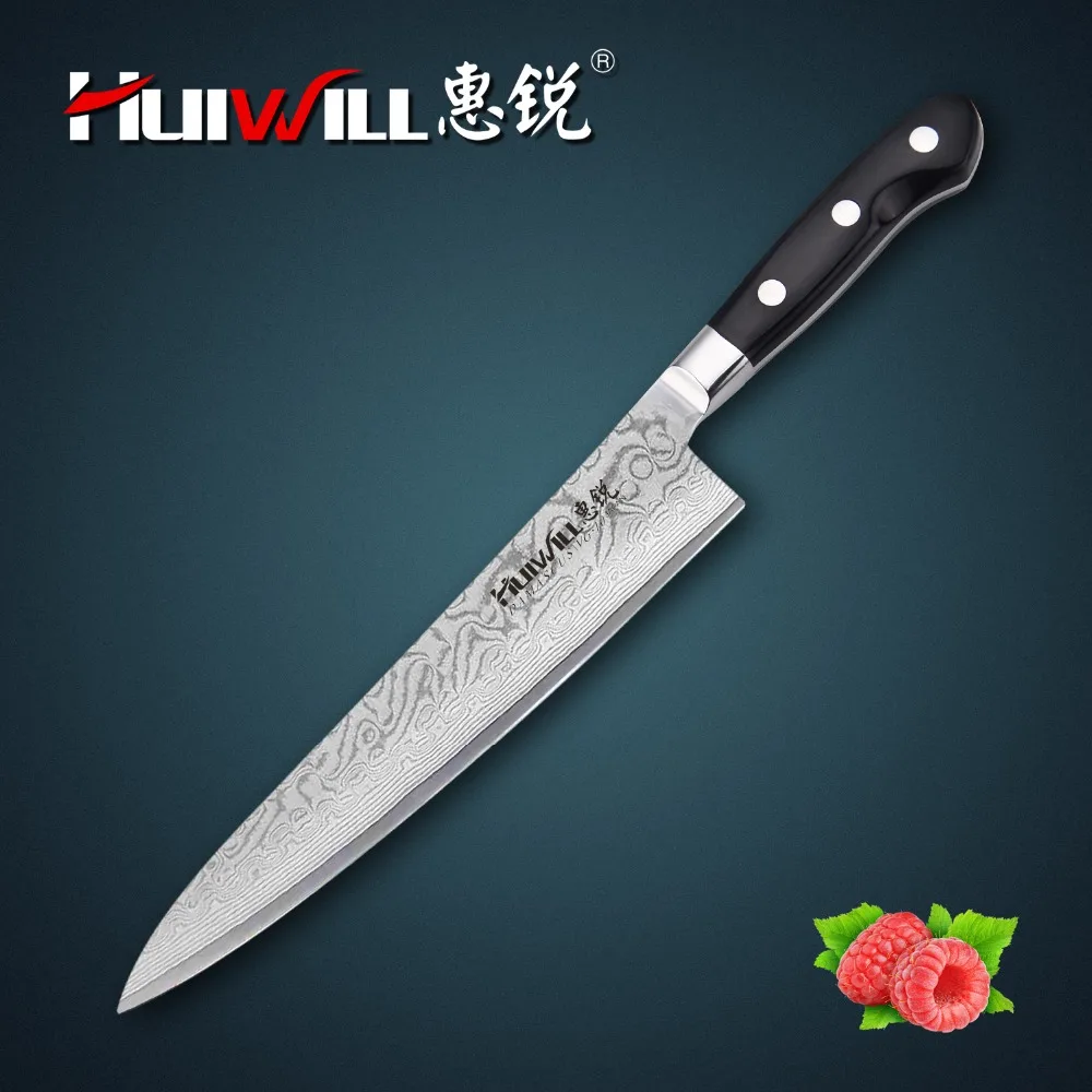 Huiwill brand damascus knife 9" Japanese VG10 Damascus steel kitchen chef knife with forged Pakka wood handle free shipping
Huiwill brand damascus knife 9" Japanese VG10 Damascus steel kitchen chef knife with forged Pakka wood handle free shipping