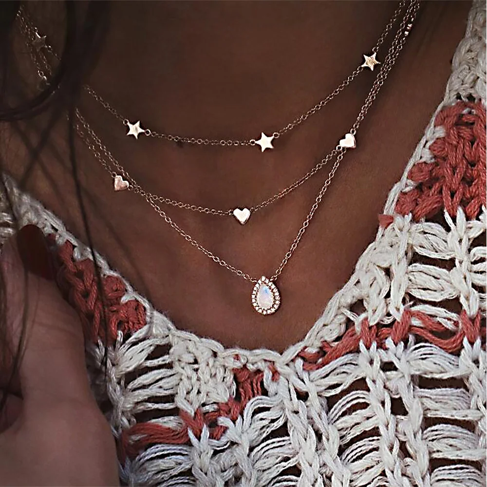 IPARAM Bohemian Star Heart Water Drop Multilayer Necklace for Women Golden Crystal Opal Layered Choker Necklace
IPARAM Bohemian Star Heart Water Drop Multilayer Necklace for Women Golden Crystal Opal Layered Choker Necklace