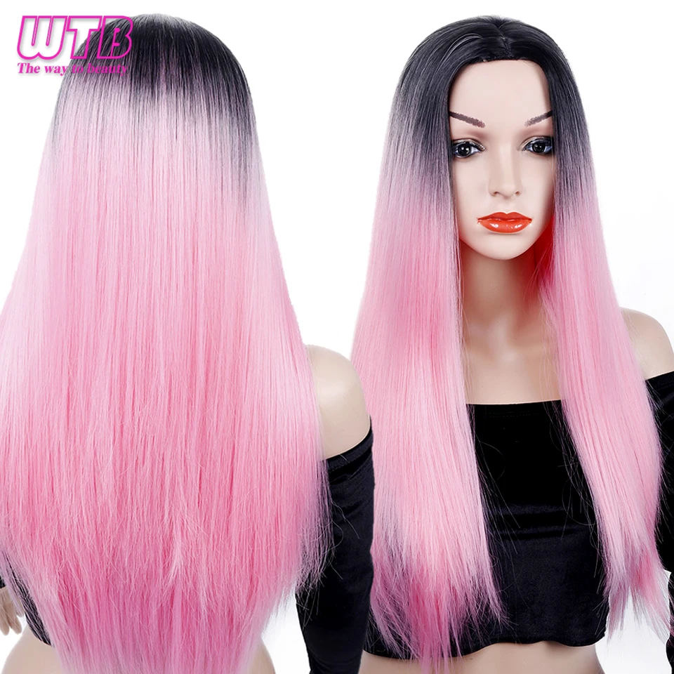 WTB Pink Grey Blue Ombre Wig Long Straight Synthetic Wigs for Women Dark Roots Middle Part Wig
WTB Pink Grey Blue Ombre Wig Long Straight Synthetic Wigs for Women Dark Roots Middle Part Wig