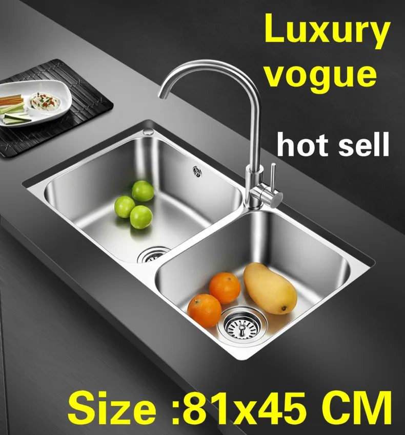 

Free shipping Apartment vogue kitchen double groove sink luxury do the dishes 304 stainless steel big hot sell 810x450 MM