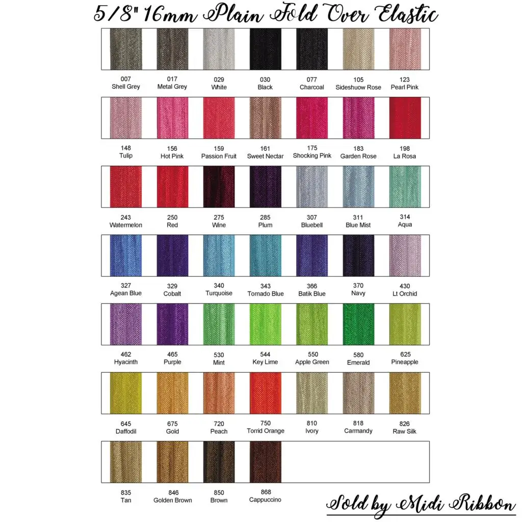 5/8" 16mm (1.5cm) Plain Solid Fold Over Elastic foe 50 Yards/Roll for Hair Tie Headband Accessories
5/8" 16mm (1.5cm) Plain Solid Fold Over Elastic foe 50 Yards/Roll for Hair Tie Headband Accessories