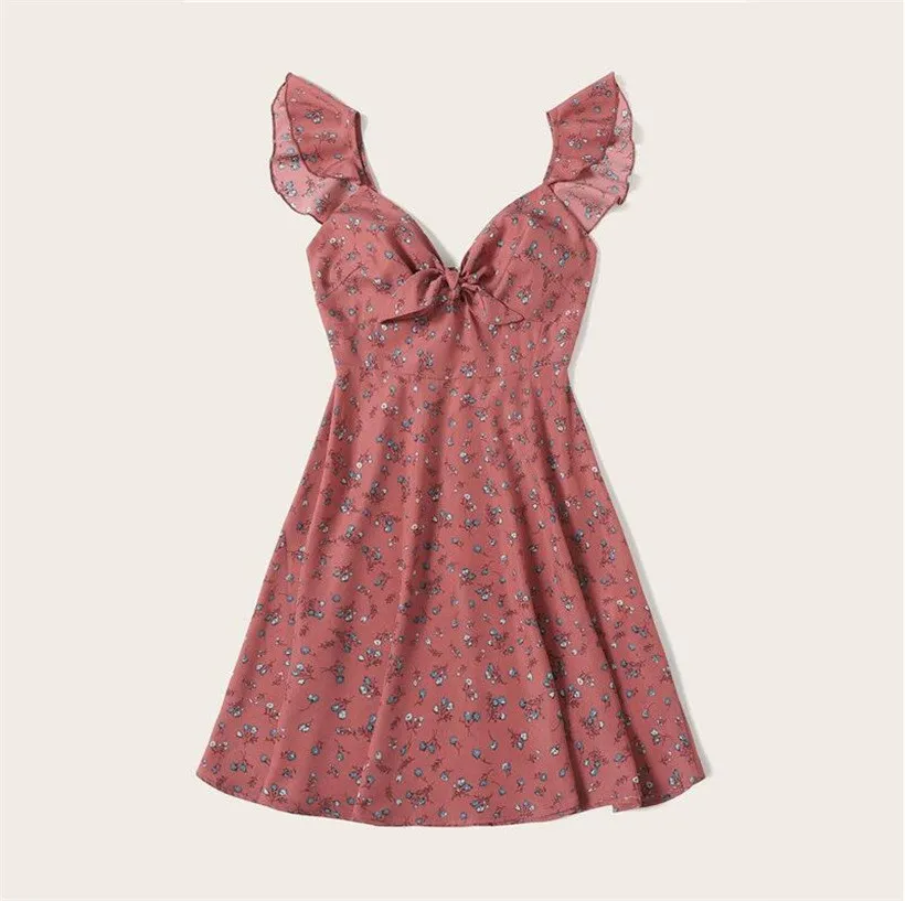 2019 Summer Women Ruffled Dress Floral Knot Neck A Line Boho Print Dress Sleeveless High Waist Short Dress
2019 Summer Women Ruffled Dress Floral Knot Neck A Line Boho Print Dress Sleeveless High Waist Short Dress