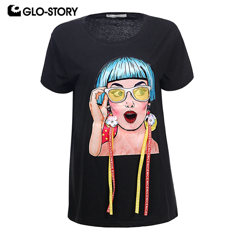 GLO-STORY Women 2018 Hip Hop Fashion Short Sleeve Summer T-shirts Woman Painting Girl Tape Earring Loose Cotton Tshirt
GLO-STORY Women 2018 Hip Hop Fashion Short Sleeve Summer T-shirts Woman Painting Girl Tape Earring Loose Cotton Tshirt