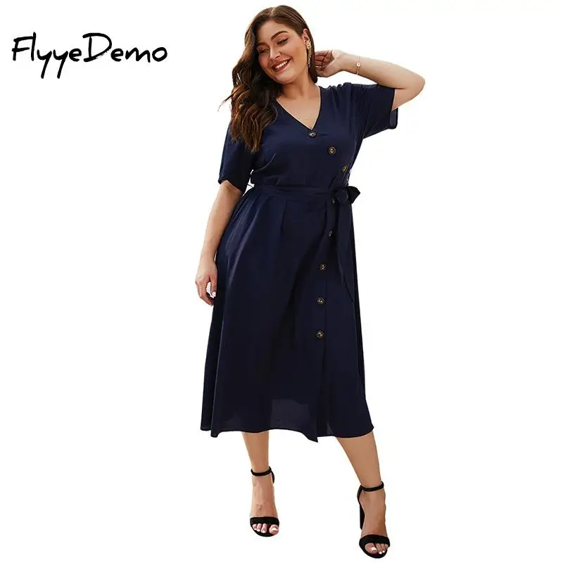 Loose Casual Button Summer Dress Women 2019 Vintage V Neck Short Sleeve Bow Belt Dress Oversized Female Vestidos Plus Size 4XL
Loose Casual Button Summer Dress Women 2019 Vintage V Neck Short Sleeve Bow Belt Dress Oversized Female Vestidos Plus Size 4XL
