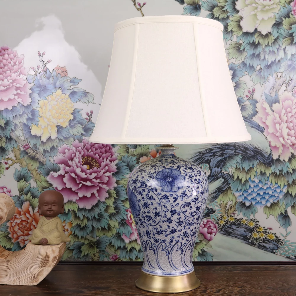 Vintage chinese porcelain ceramic table lamp bedroom living room wedding table lamp Jingdezhen italian table lamps crack (1)