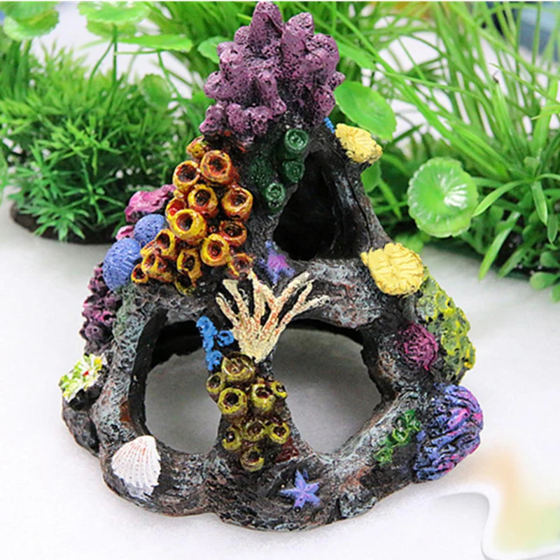 Image Mayitr Artifical Coral Mountain Aquarium Ornament Fish Tank Art View Rock Cave Stone Landscape Decoration 13x12.5x16cm