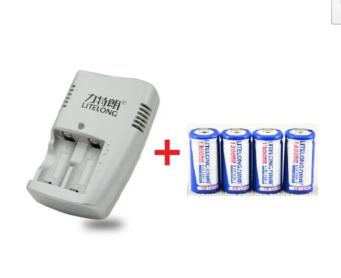 4pcs 3v cr123a rechargeable lithium battery camera / flashlight + 1pcs charger | Электроника