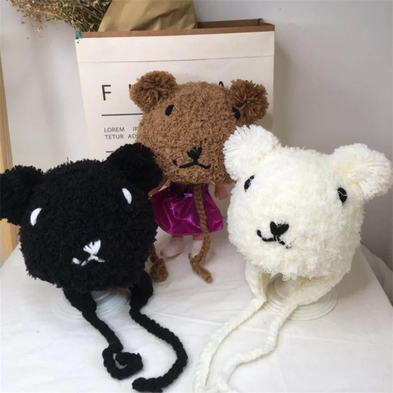 Children bear stereo plush cute knit hat tether photo props cosplay toy Christmas Halloween birthday party dress up | Игрушки и хобби