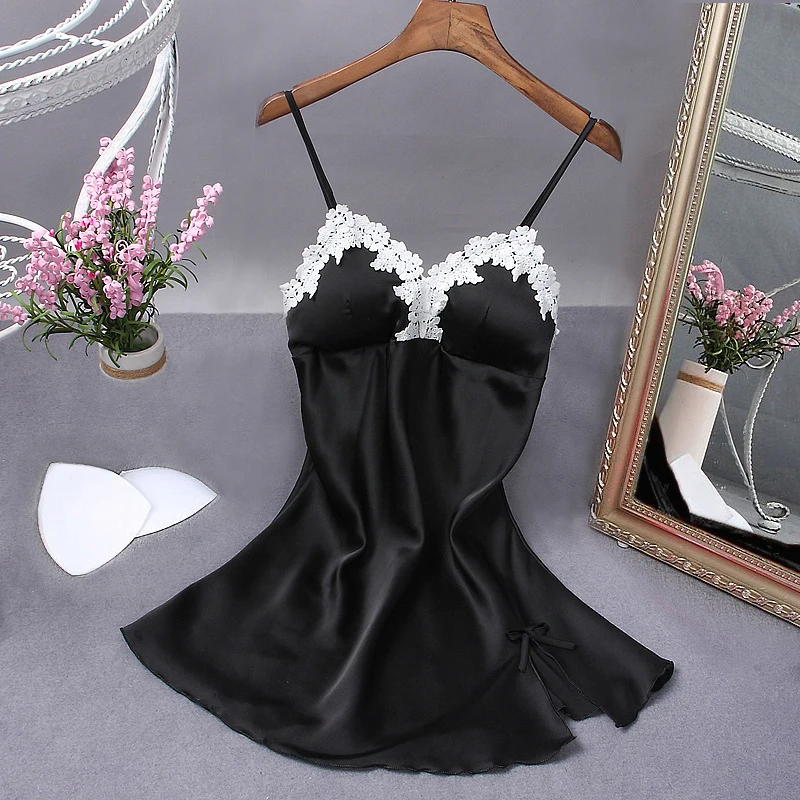 

Sexy Black Women Robe Nightwear Nightdress Nighty Mini Nightgown Suspender Skirt Sleepwear Rayon Sleeveless For Female M-XXL