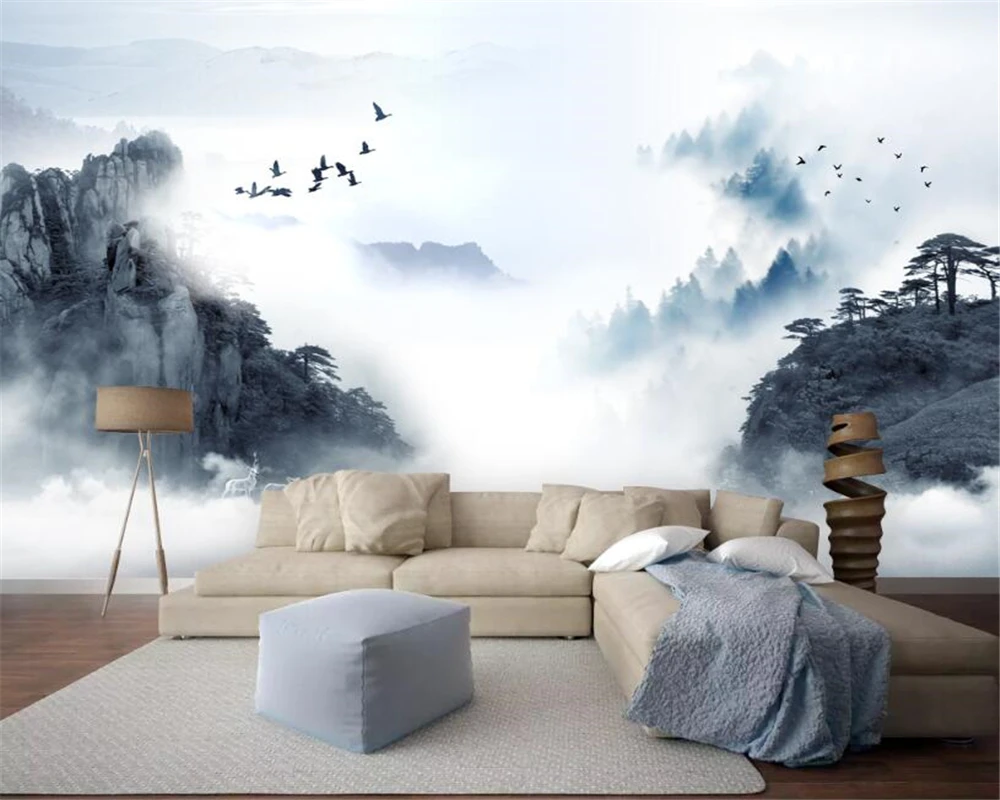

Beibehang Custom Wallpaper Ink landscape deer forest scenery background wall wall papers home decor papel de parede 3d painting