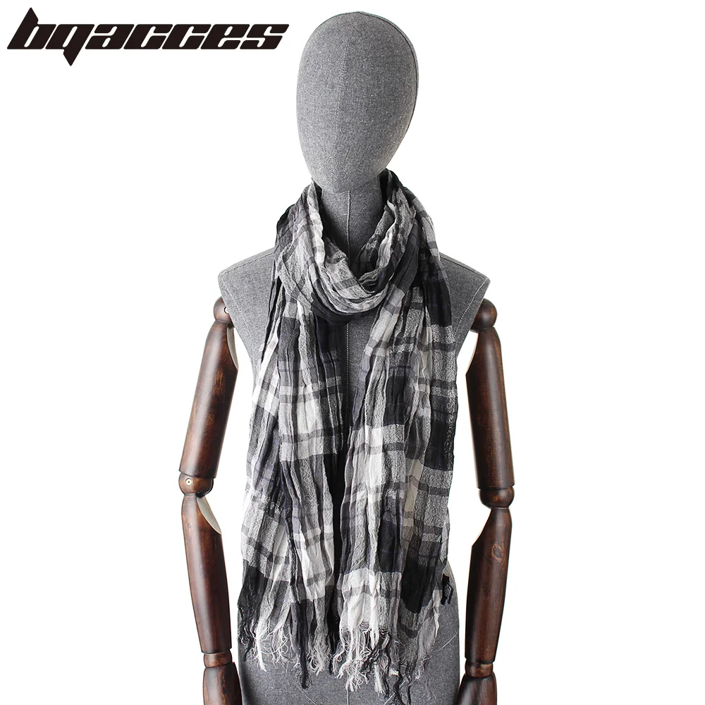 

[BQACCES] Tartan Plaid Print Cotton Long Scarf with Tassel Wrinkled Thin Viscose Scarves Women Shawl Wrap Hijab Bufanda Original