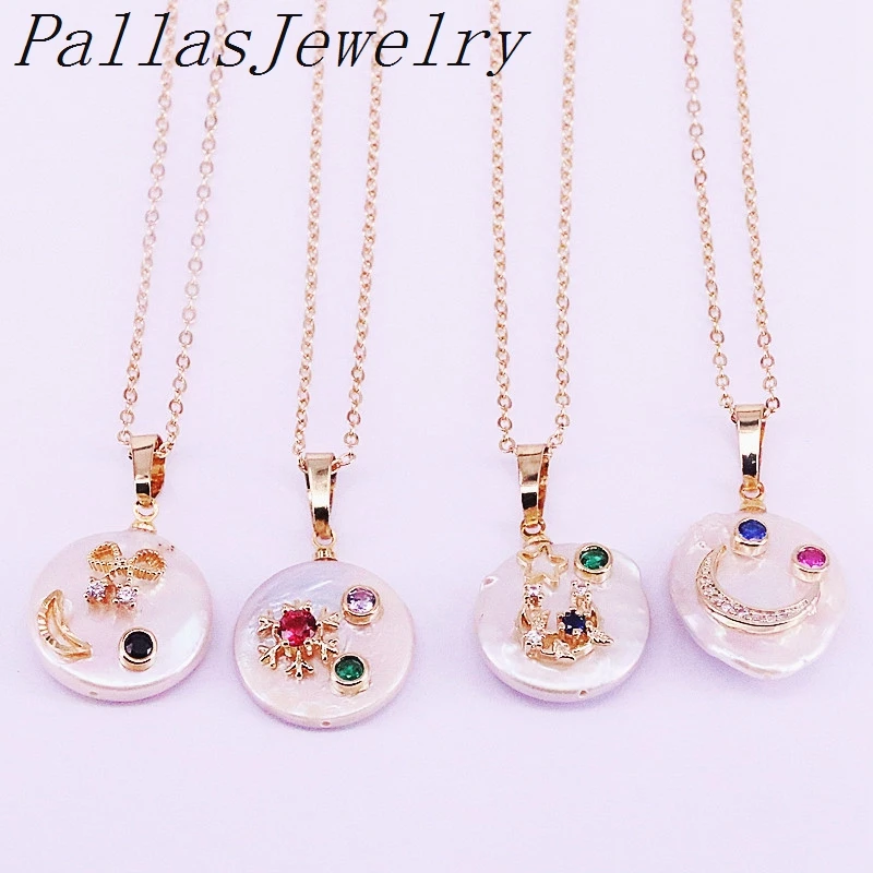 8Pcs New fashion freshwater pearl and delicate zircon micro pave coin shape Charms Pendant Necklace
8Pcs New fashion freshwater pearl and delicate zircon micro pave coin shape Charms Pendant Necklace