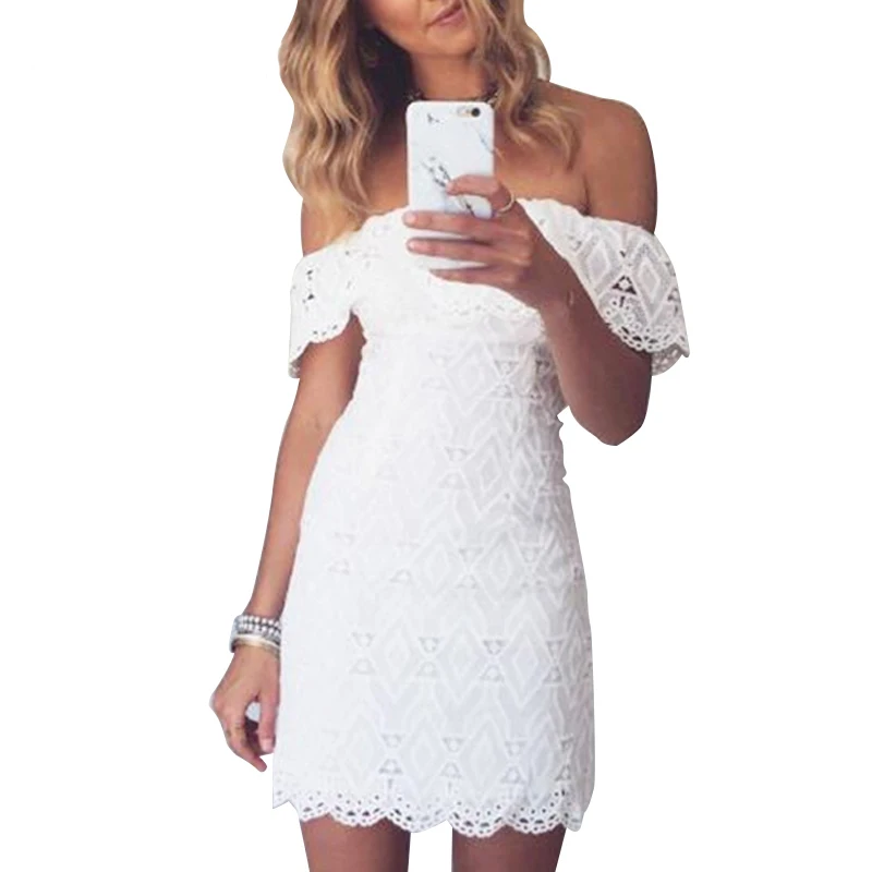 Sexy Women Mini Dress Off Shoulder Sexy Lace Embroidery Bodycon Dresses Summer Beach Party White Casual Dress vestido S5097
Sexy Women Mini Dress Off Shoulder Sexy Lace Embroidery Bodycon Dresses Summer Beach Party White Casual Dress vestido S5097