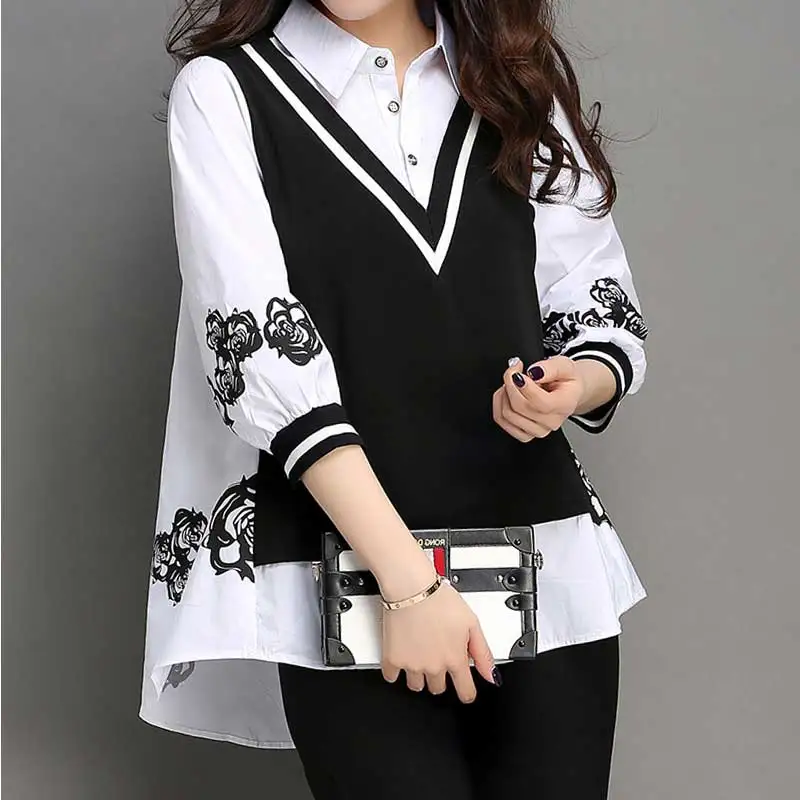 CBAFU XL-5XL women's plus size floral print false two pieces blouse turn down top large size loose patchwork shirt oversize D424
CBAFU XL-5XL women's plus size floral print false two pieces blouse turn down top large size loose patchwork shirt oversize D424