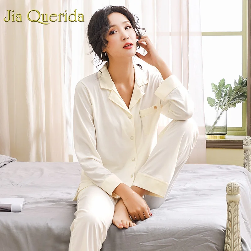 J&Q 2019 Spring Solid Women Pajama Set Lapel Cardigan Cotton Pyjama Plus Size Home Wear Women Sleeping Suit Fashion Sleepwear
J&Q 2019 Spring Solid Women Pajama Set Lapel Cardigan Cotton Pyjama Plus Size Home Wear Women Sleeping Suit Fashion Sleepwear