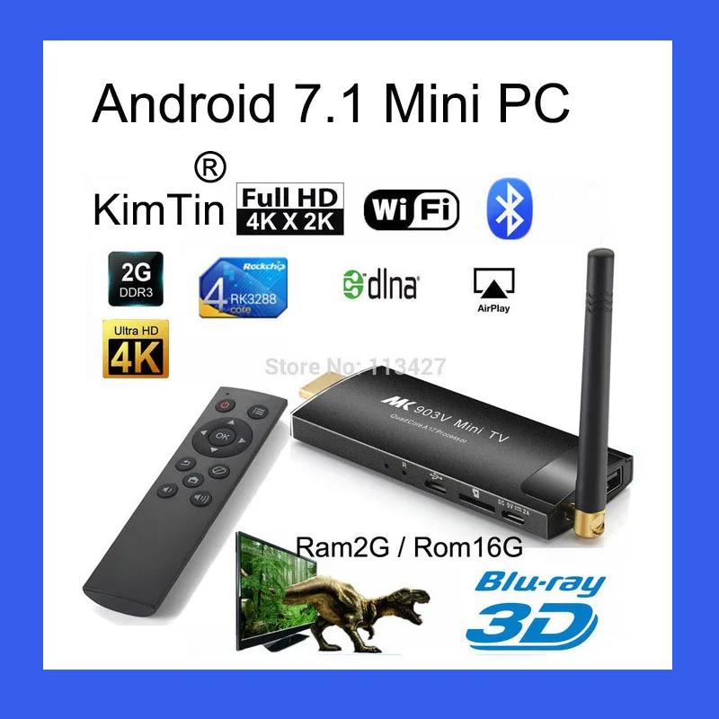 MK903V 2G 16G Android 7.1 TV Stick RK3288 Quad Core 2.4/5G Wifi HDMI TV Dongle, Support 4K H.264 H.265 BDMV ISO MKV Media Player
MK903V 2G 16G Android 7.1 TV Stick RK3288 Quad Core 2.4/5G Wifi HDMI TV Dongle, Support 4K H.264 H.265 BDMV ISO MKV Media Player