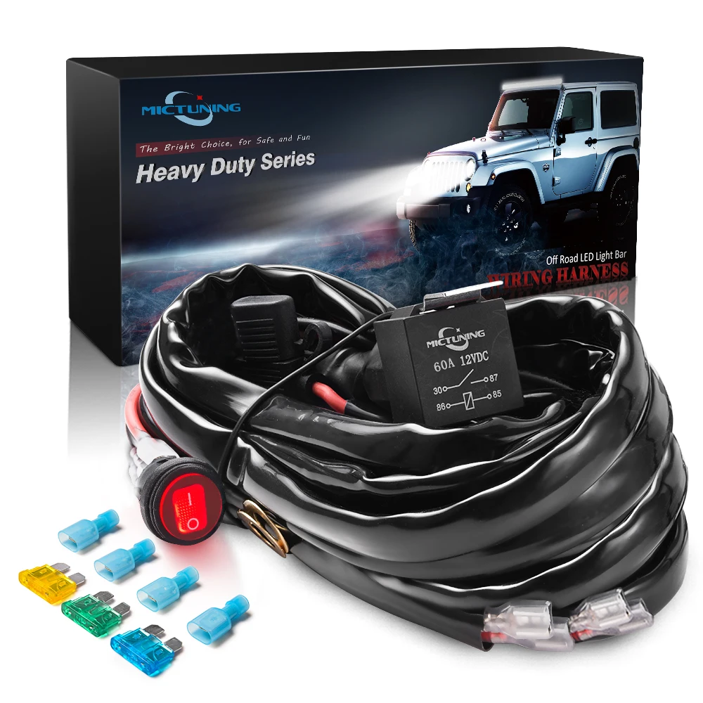 MICTUNING 12AWG Car LED Light Bar Wiring Harness Kit with 60A ON/OFF Waterproof Rocker Switch Relay Set for 300W 2 LED Work Lamp
MICTUNING 12AWG Car LED Light Bar Wiring Harness Kit with 60A ON/OFF Waterproof Rocker Switch Relay Set for 300W 2 LED Work Lamp