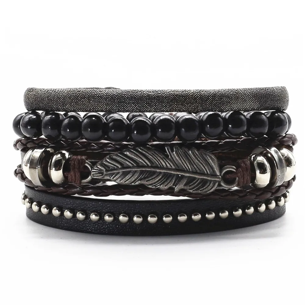 4pcs/set Ethnic Feather Peace Khaki Guitar Skull Fish Charm Genuine Men Leather Bracelets For Women Homme Femme Male Jewelry
4pcs/set Ethnic Feather Peace Khaki Guitar Skull Fish Charm Genuine Men Leather Bracelets For Women Homme Femme Male Jewelry