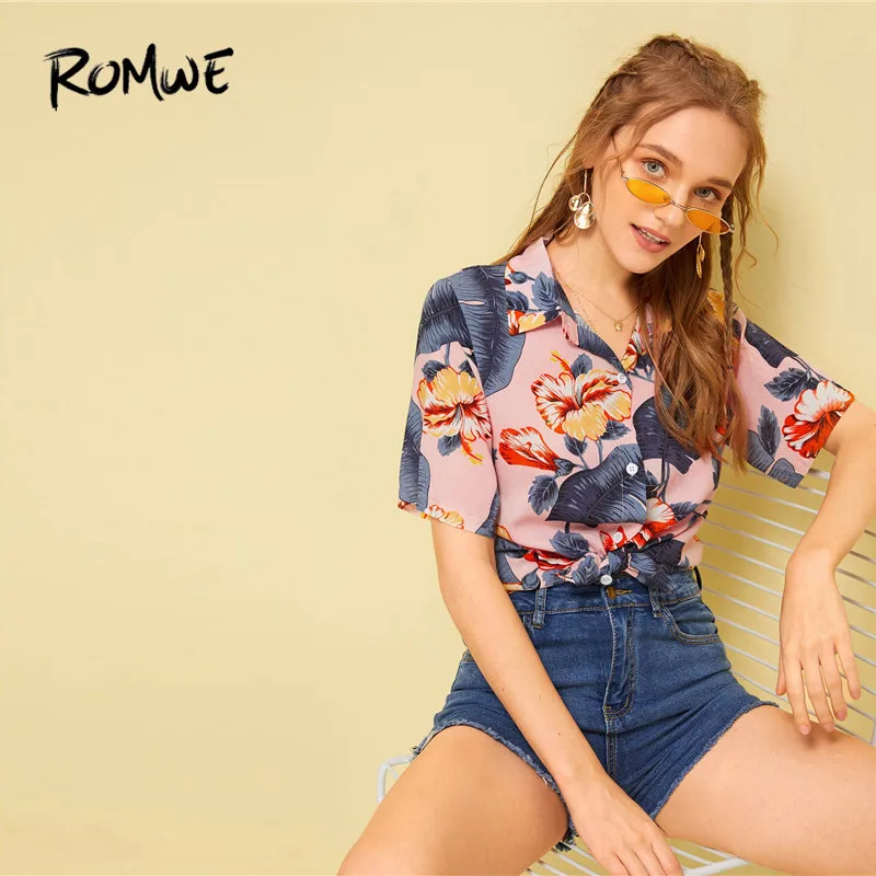 ROMWE Floral Print Short Sleeve Collar Button Placket Boho Blouses Woman Summer Beach Vacation Bohemian Flower Shirts Blouse
ROMWE Floral Print Short Sleeve Collar Button Placket Boho Blouses Woman Summer Beach Vacation Bohemian Flower Shirts Blouse