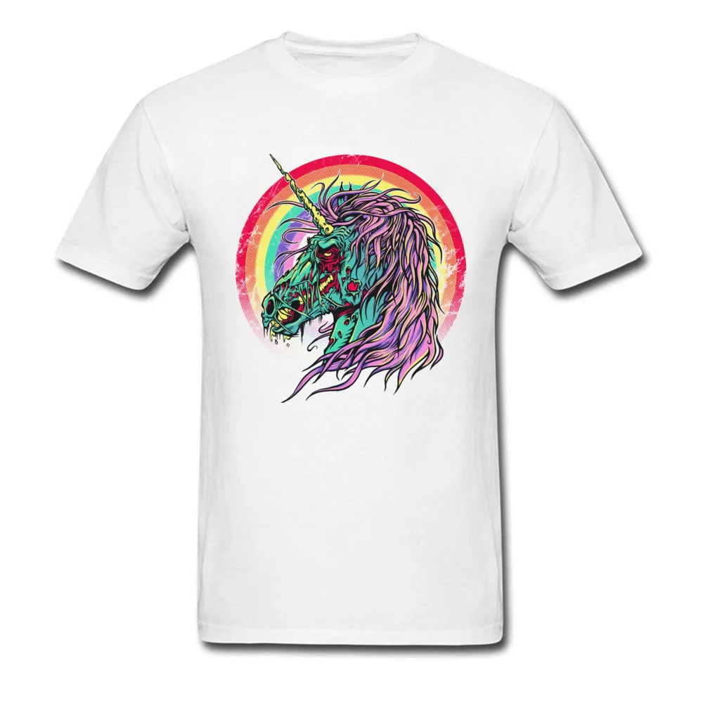 Plain Men's T Shirt Zombie Unicorn Family T Shirts All Cotton Short Sleeve Normal Sweatshirts Round Neck Wholesale Zombie Unicorn white