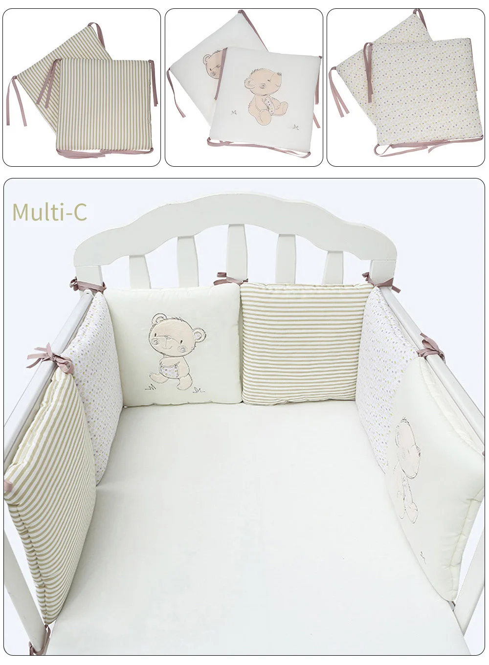 Soft Cartoon Printing Baby Crib Bumper Combination Backrest