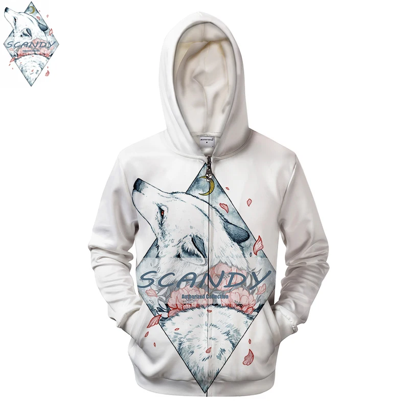 Scandy By ScandyGirl Art Men Zipper Hoody 3D Print Wolf Sweatshirts Jacket Harajuku Brand Hoodies Pullover Drop ship 2018 | Мужская