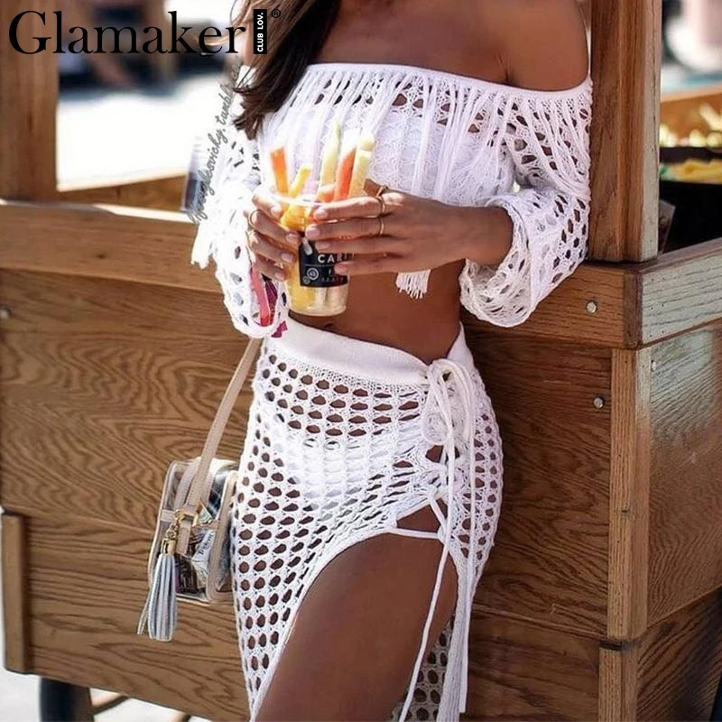 Glamaker Summer tassel two piece maxi dress women Sexy white hollow out long dress Beach female white off shoulder split dress
Glamaker Summer tassel two piece maxi dress women Sexy white hollow out long dress Beach female white off shoulder split dress