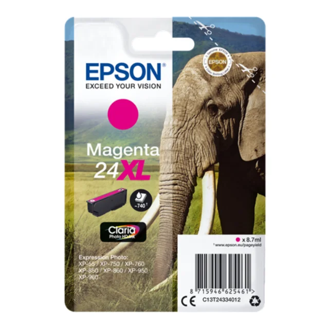 Epson Singlepack Magenta 24XL Claria Photo HD Ink, Magenta, Epson, XP-55/ XP-750/ XP-760/ XP-850/ XP-860/ XP-950/ XP-960, Inyecc