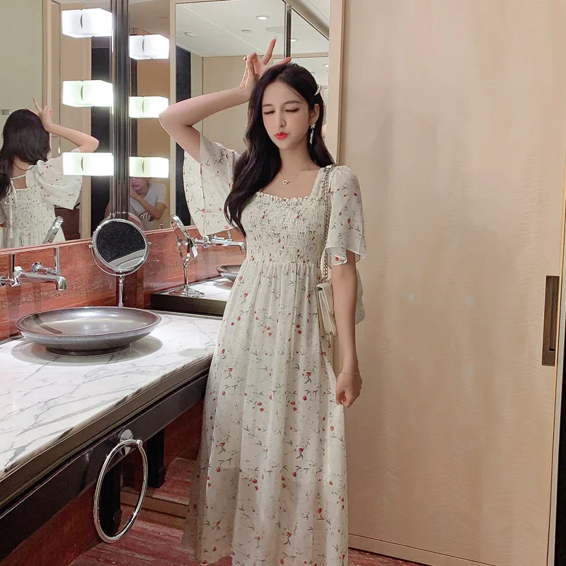 Fashion Print Chiffon Dress Slim Empire Long Dresses Slash Neck Flare Sleeve Short Sleeve Dress New Summer Women Dresses Z2049
Fashion Print Chiffon Dress Slim Empire Long Dresses Slash Neck Flare Sleeve Short Sleeve Dress New Summer Women Dresses Z2049